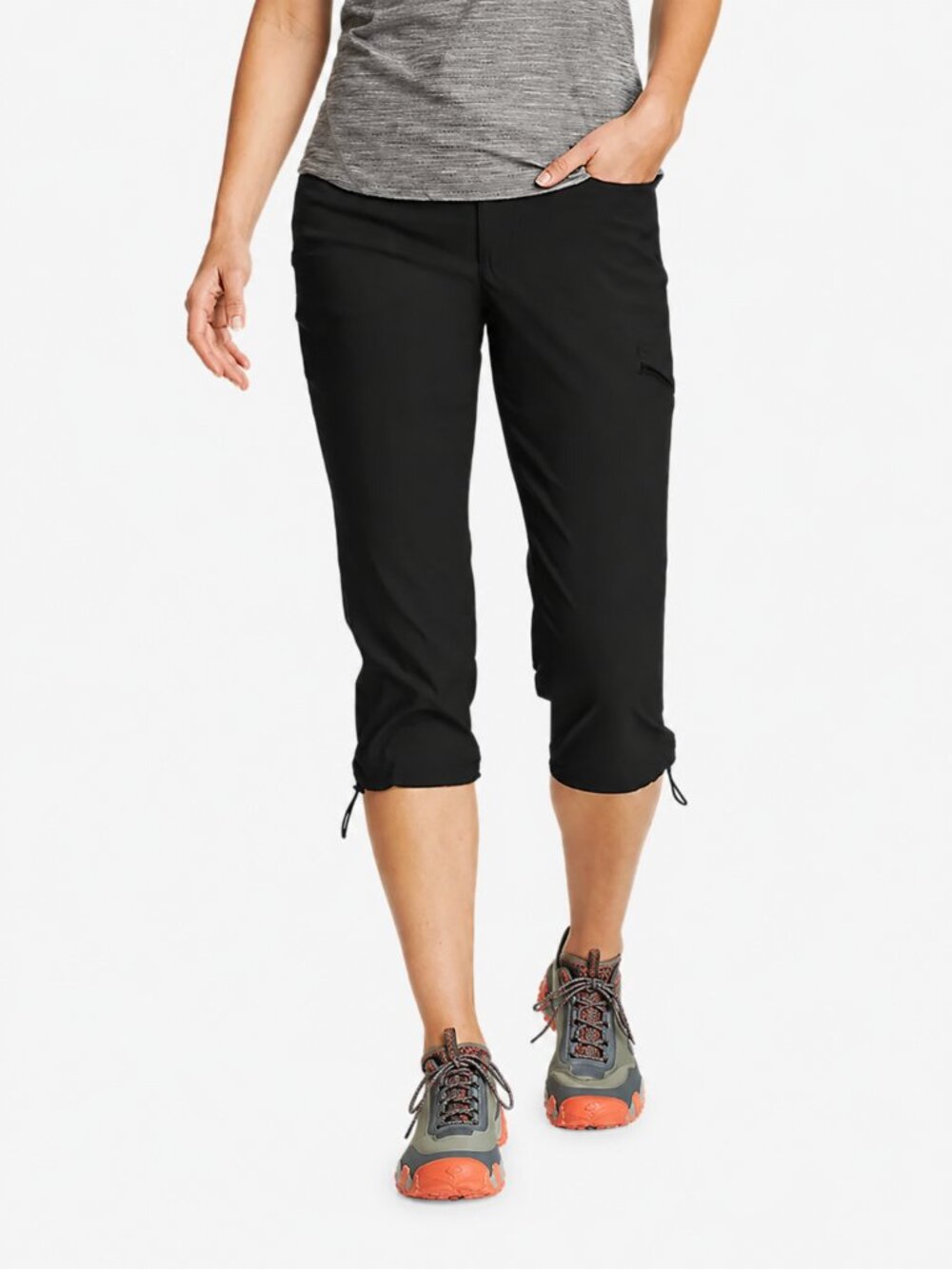 EDDIE BAUER Ranier Capris Pants Cinched Hem Hiking Outdoor Black Womens 12 x 21"